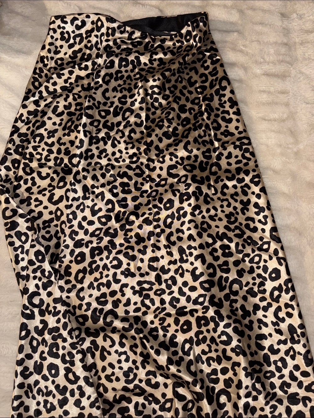 Leopard Print Satin Midi Skirt in Beige and Black.